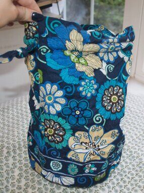 Vera Bradley Mod Floral Blue Ditty Bag Retired 2007 Drawstring Travel Bag